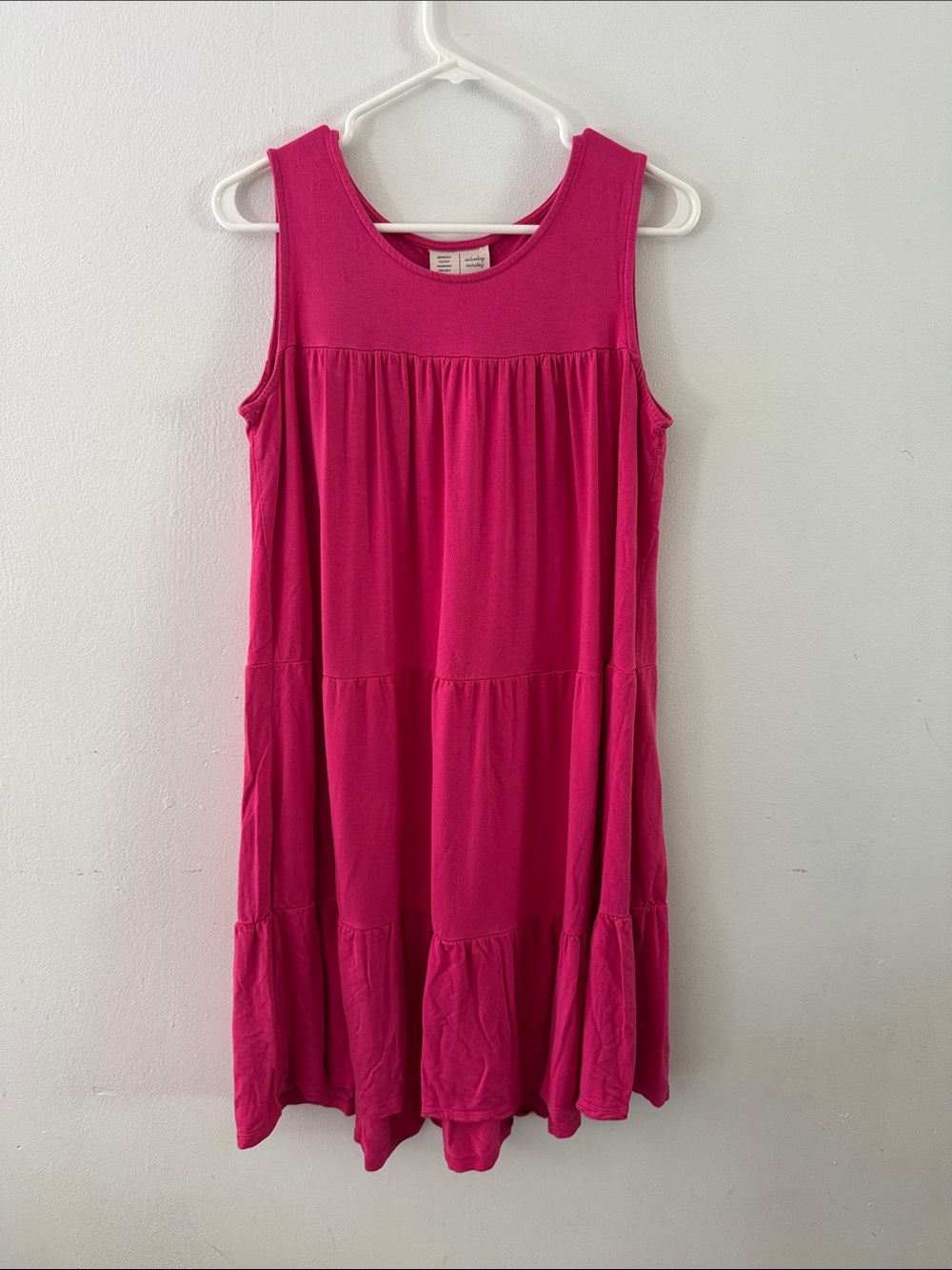 Anthropologie Saturday Sunday Sleeveless Tiered Midi Dress in Bright Pink Sz S